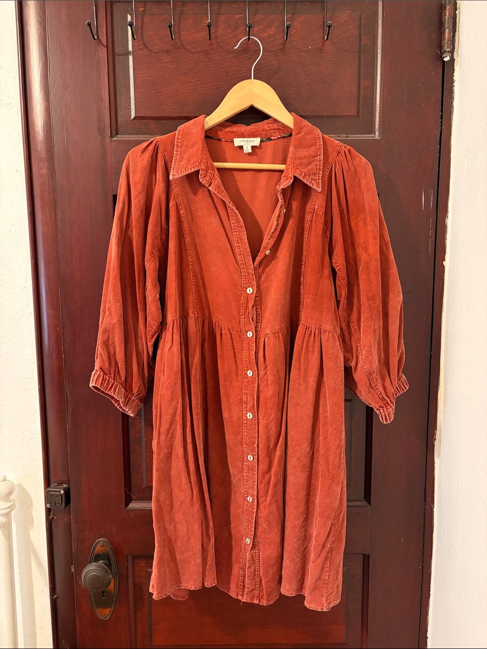 Umgee Rust Corduroy Button-Front Midi Dress